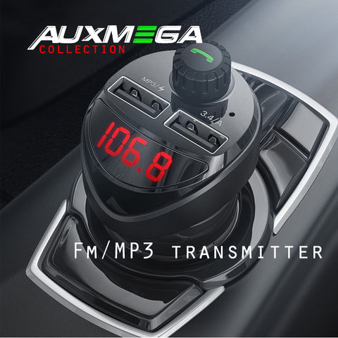 Auxmega™ Bluetooth FM / MP3 Transmitter w/ Dual USB Car Charger - Celly Swag